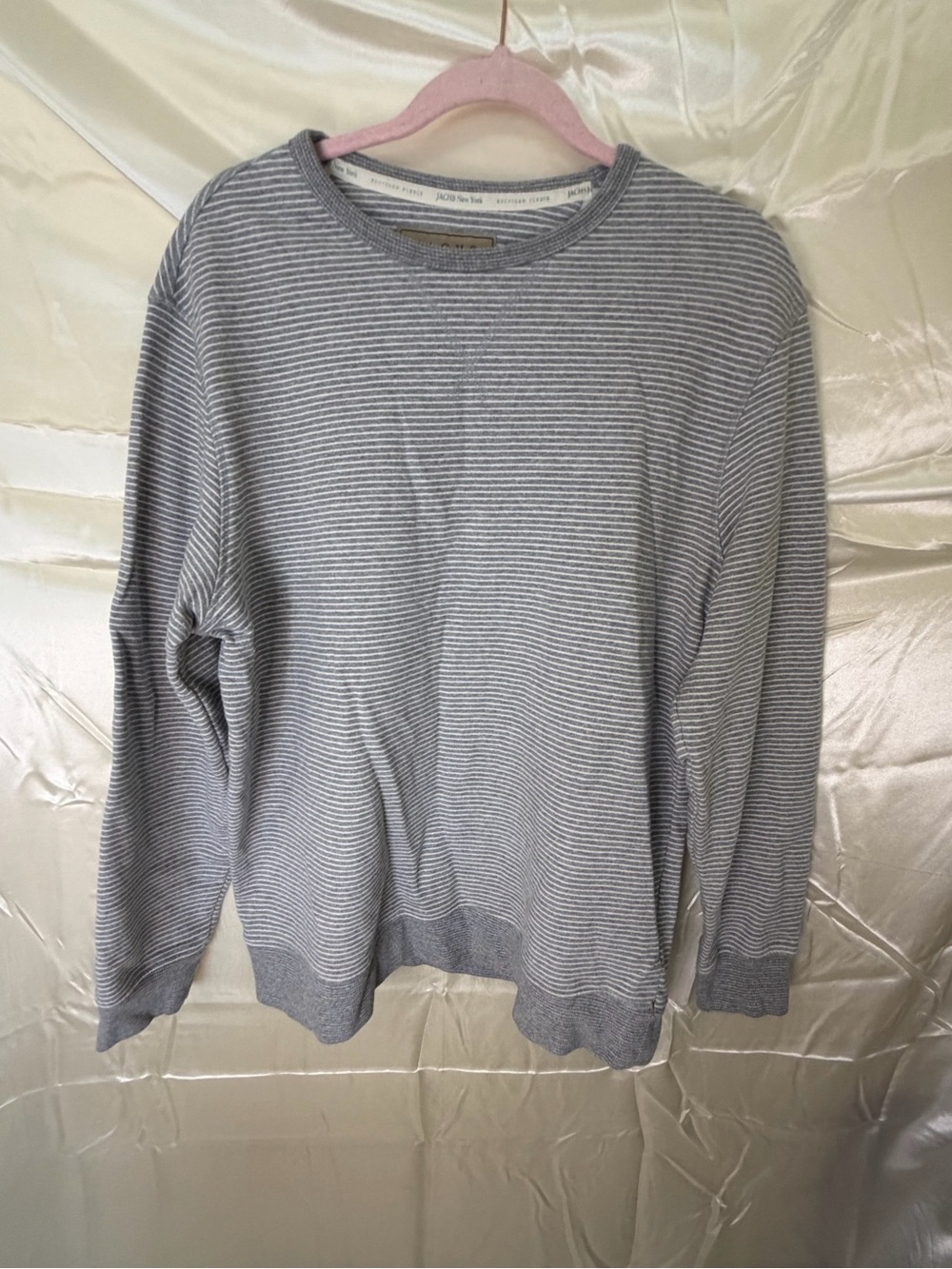 JACHS New York Mens L Gray White Striped Recycled Fleece Crewneck Sweatshirt
